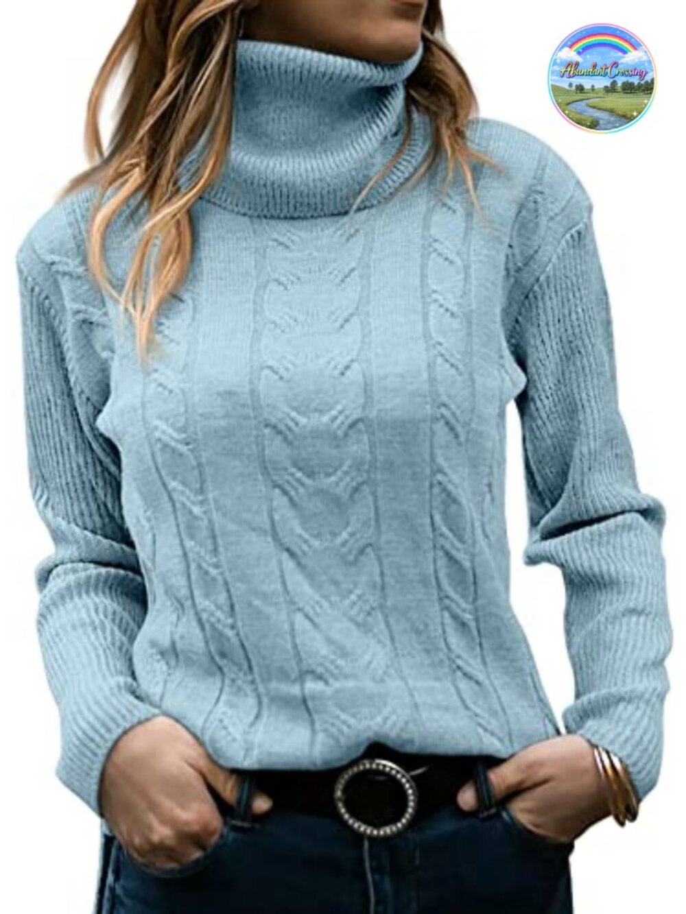 Turtleneck Long Sleeve Cable Knit Sweater Pullover